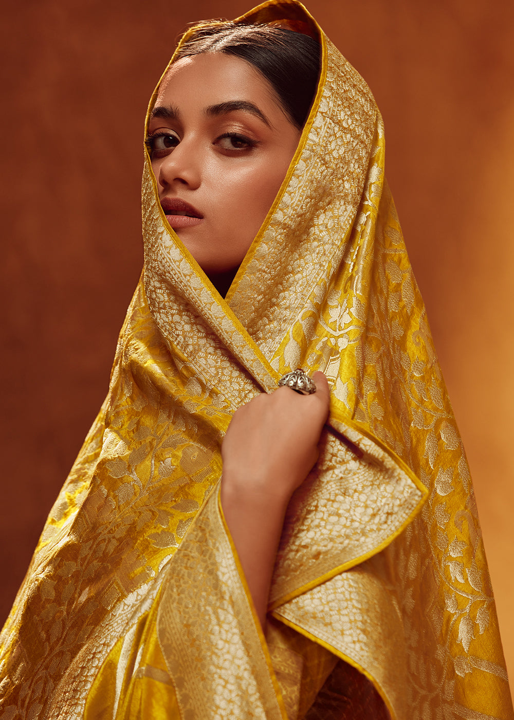 Mustard Color Pure Viscos Woven Leheriya Pattern Silk Saree