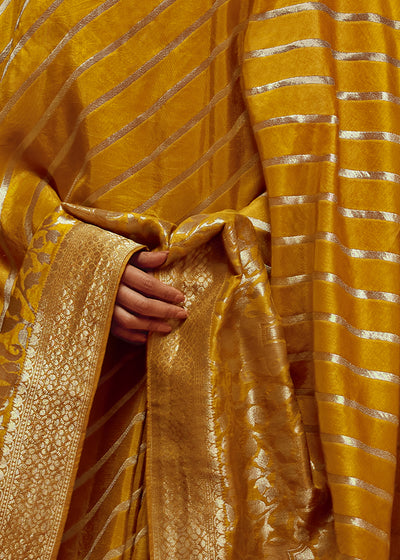 Mustard Color Pure Viscos Woven Leheriya Pattern Silk Saree