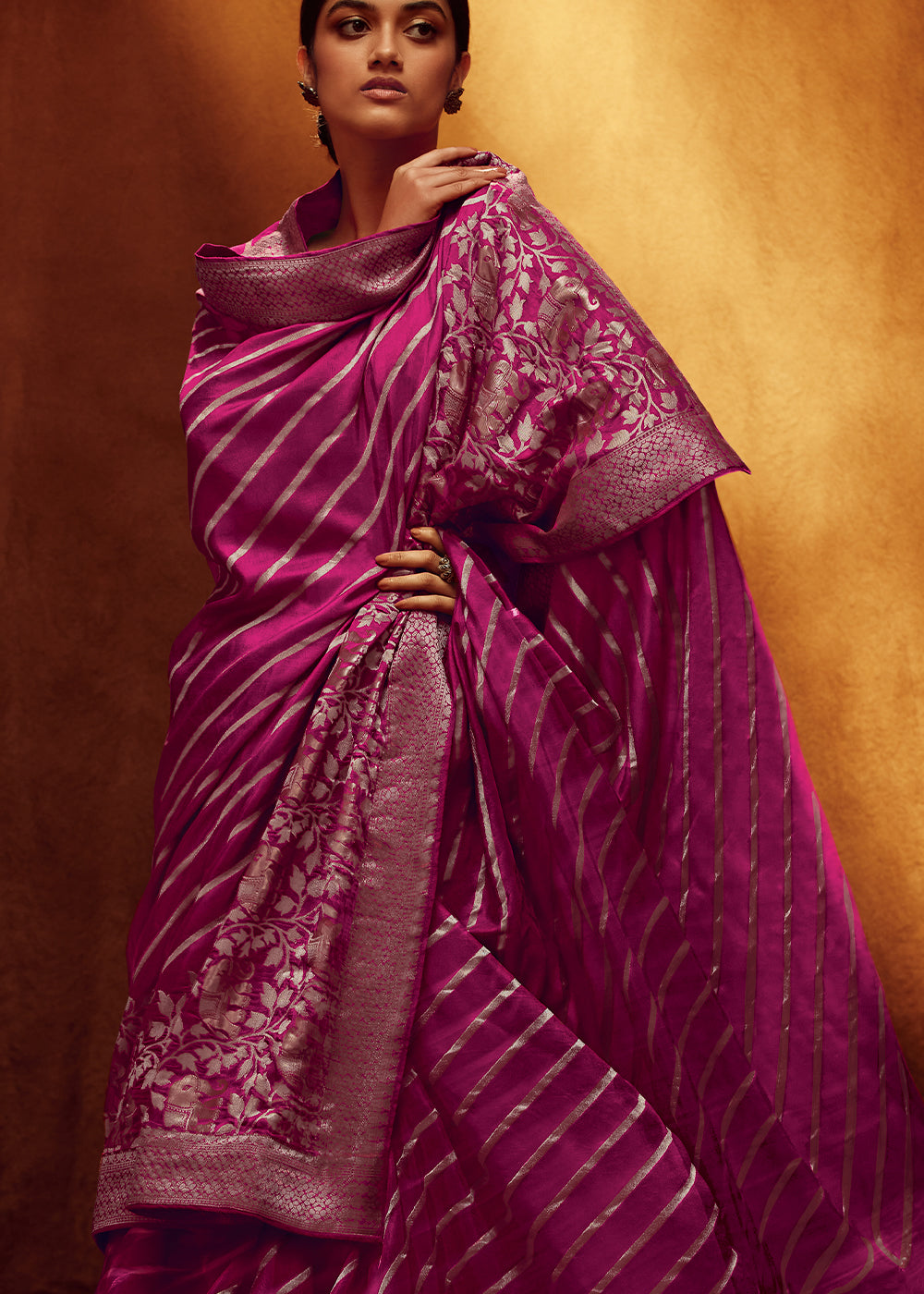 Magenta Color Pure Viscos Woven Leheriya Pattern Silk Saree