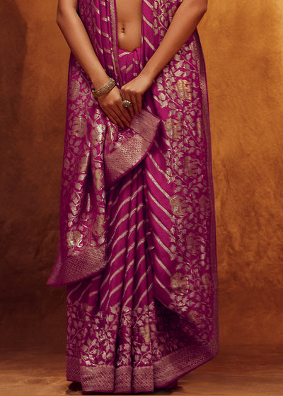 Magenta Color Pure Viscos Woven Leheriya Pattern Silk Saree