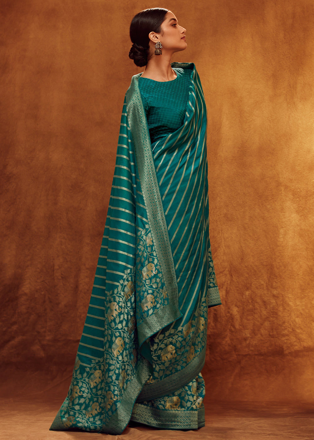 Teal Color Pure Viscos Woven Leheriya Pattern Silk Saree