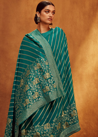 Teal Color Pure Viscos Woven Leheriya Pattern Silk Saree