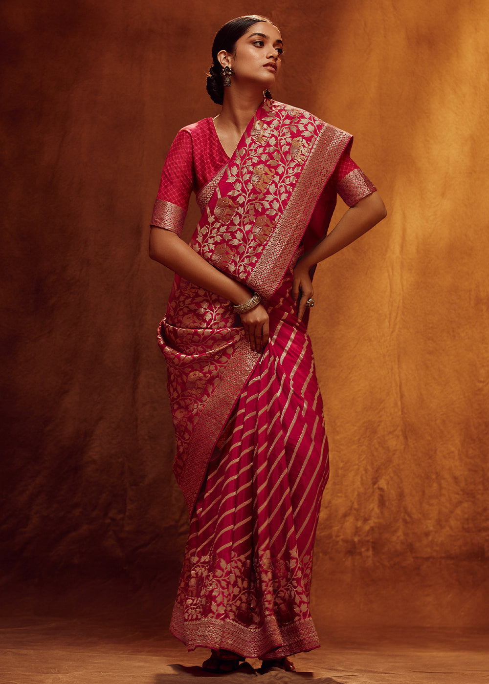 Pink Color Pure Viscos Woven Leheriya Pattern Silk Saree