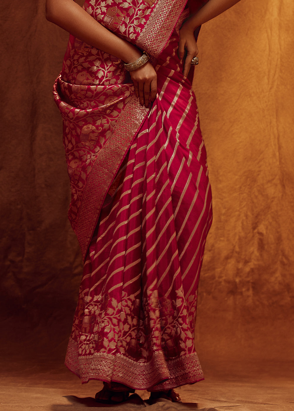 Pink Color Pure Viscos Woven Leheriya Pattern Silk Saree