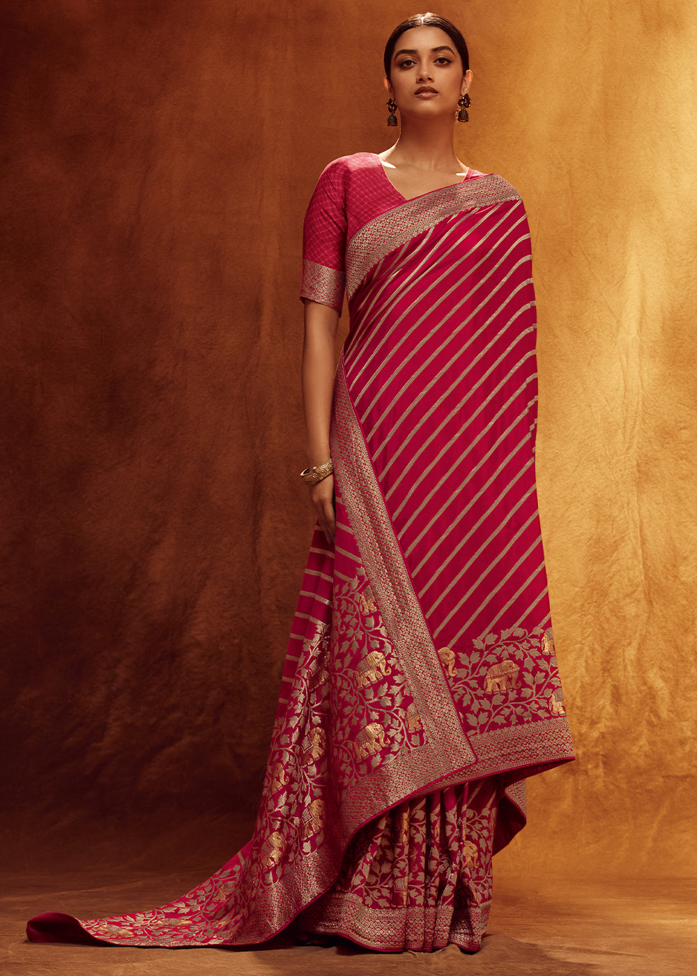 Pink Color Pure Viscos Woven Leheriya Pattern Silk Saree