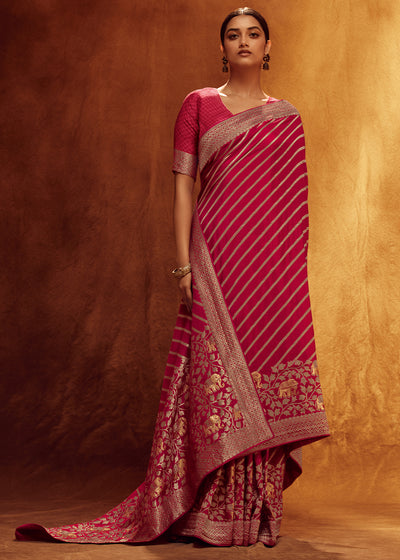 Pink Color Pure Viscos Woven Leheriya Pattern Silk Saree