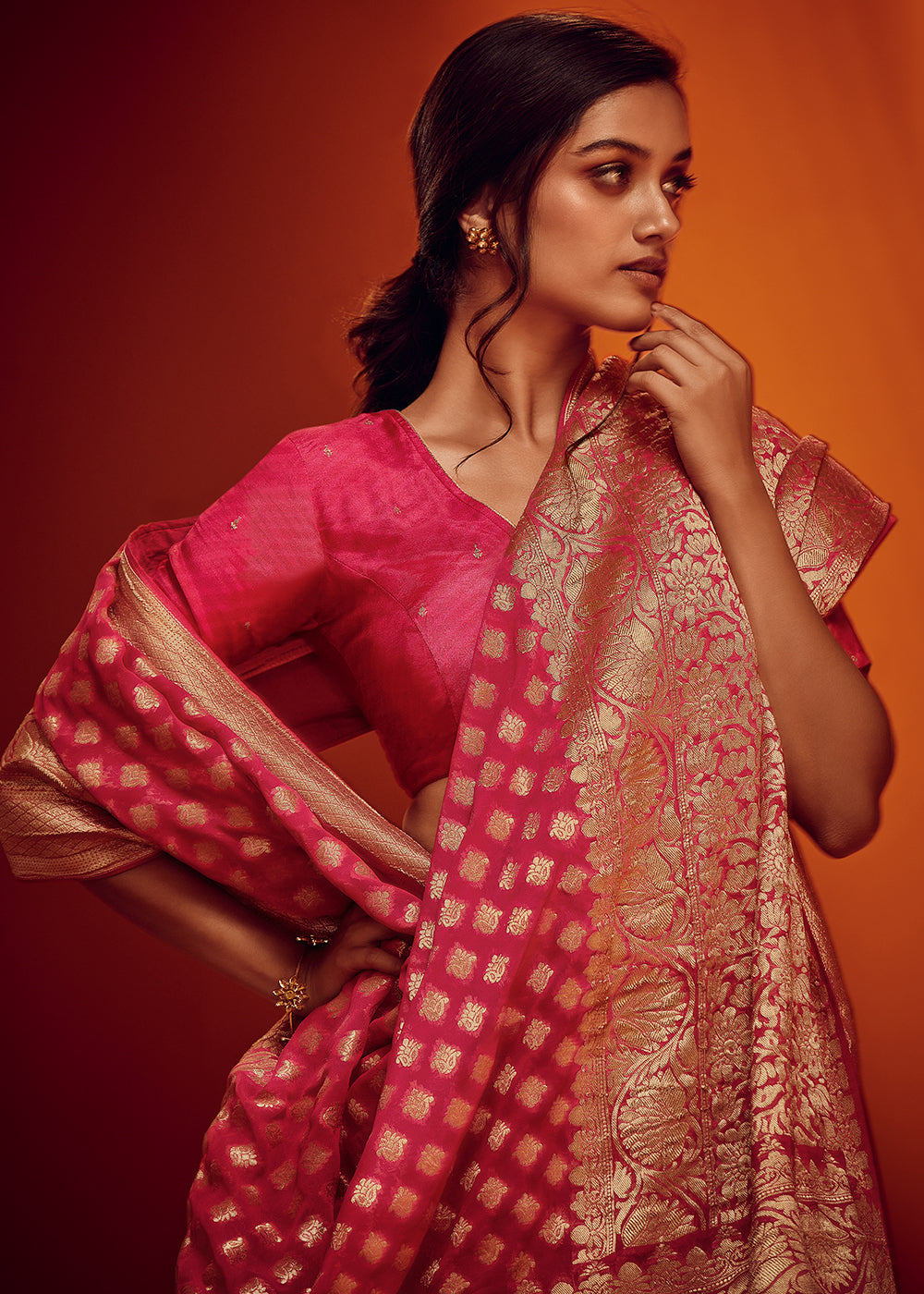 Pink Color Pure Viscos Georgette Woven Saree