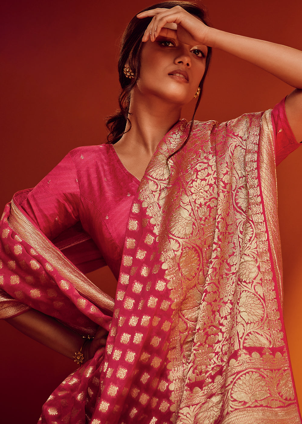 Pink Color Pure Viscos Georgette Woven Saree