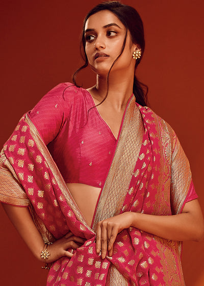 Pink Color Pure Viscos Georgette Woven Saree