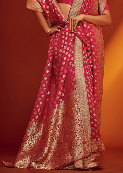 Pink Color Pure Viscos Georgette Woven Saree