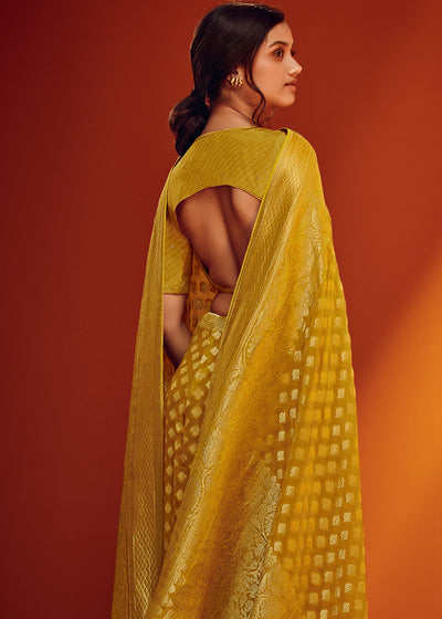 Yellow Color Pure Viscos Georgette Woven Saree