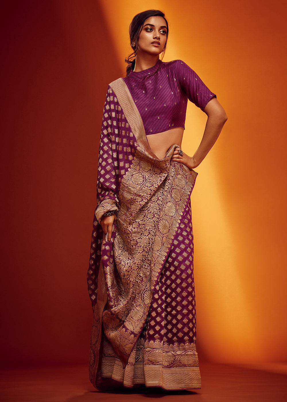 Purple Color Pure Viscos Georgette Woven Saree