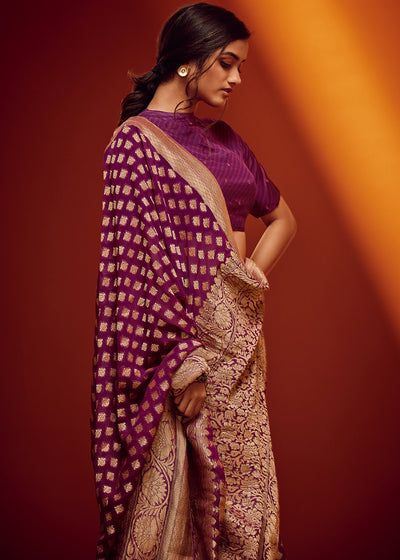 Purple Color Pure Viscos Georgette Woven Saree