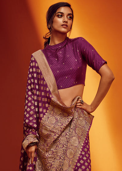 Purple Color Pure Viscos Georgette Woven Saree