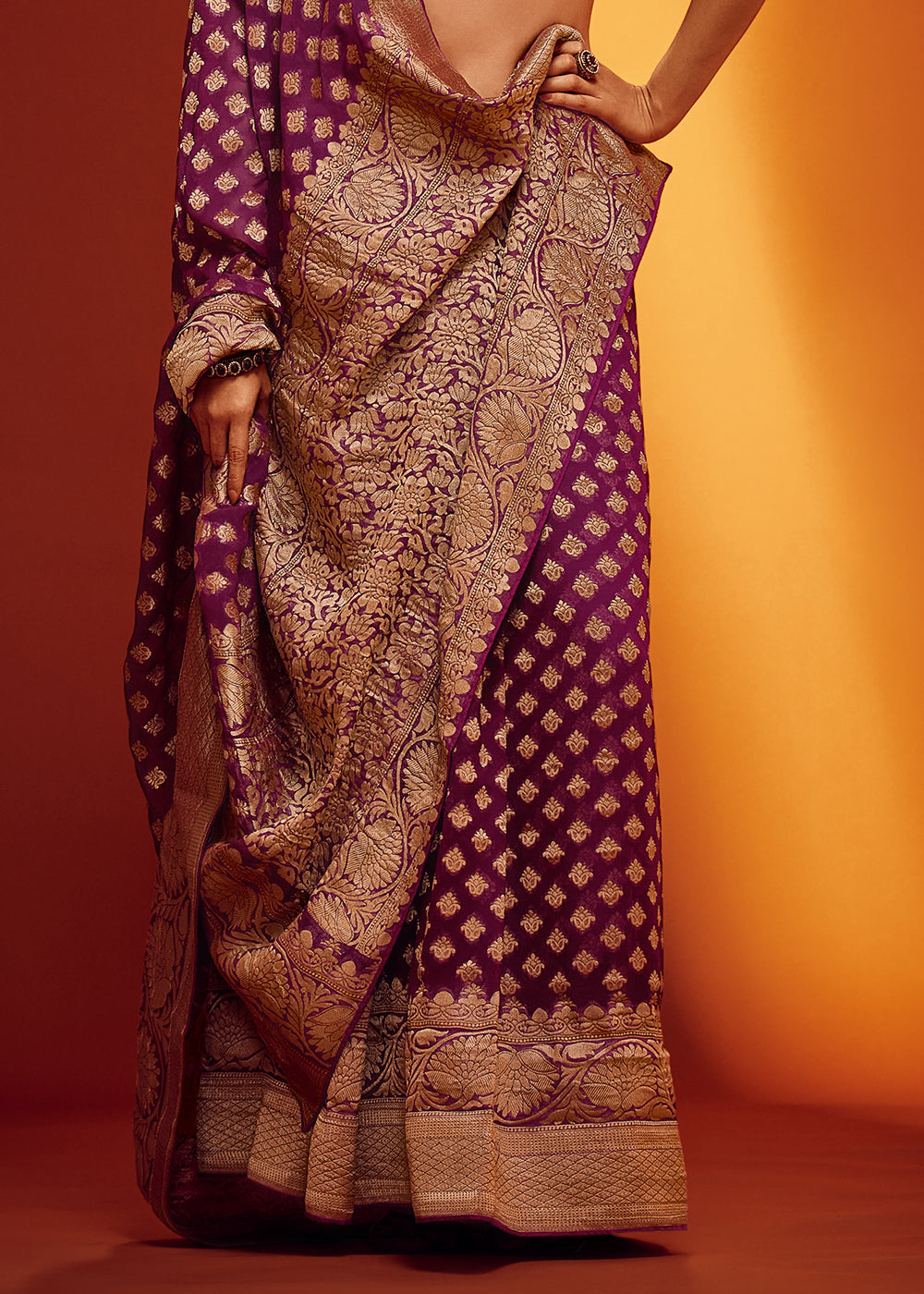 Purple Color Pure Viscos Georgette Woven Saree