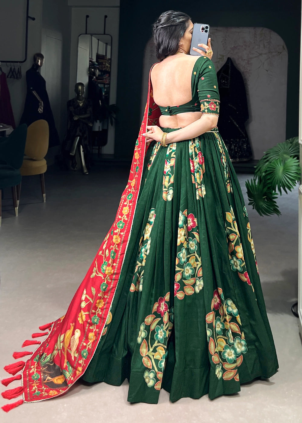 Tussar Silk Printed and Foil Work with Lace Touch Up