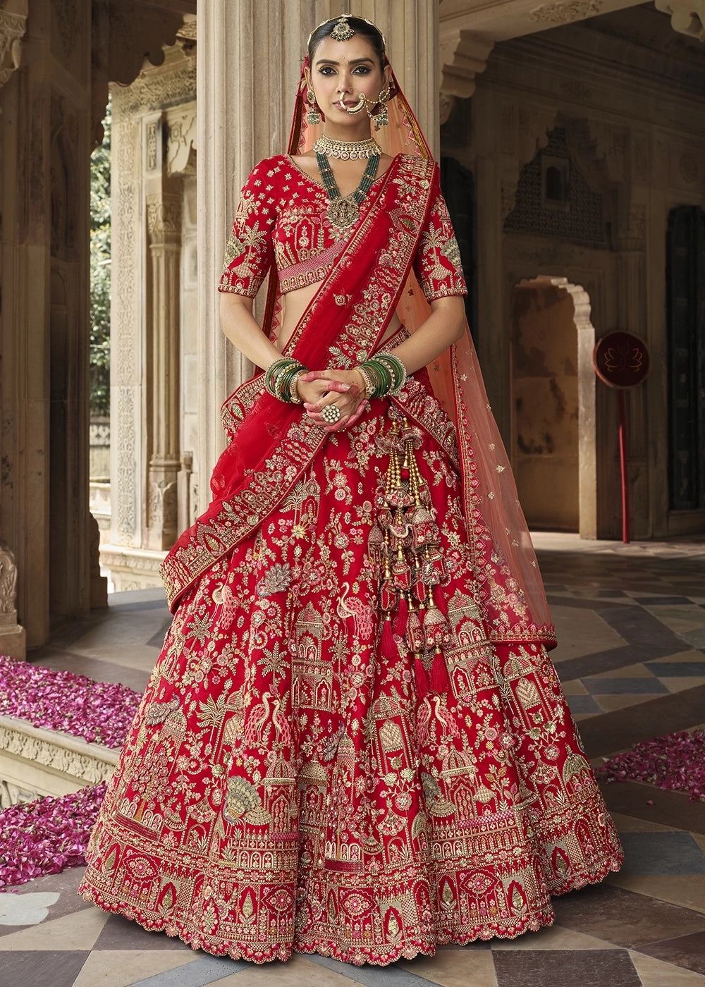 Red - Embroidery, Sequence, Thread Work Bridal Semi Stitched Lehenga House of Panchhi