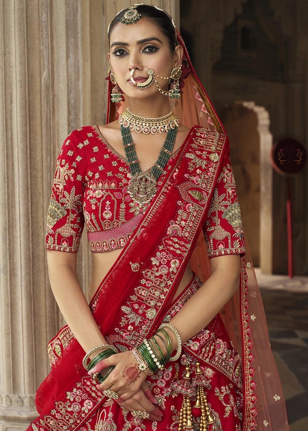 Red - Embroidery, Sequence, Thread Work Bridal Semi Stitched Lehenga House of Panchhi