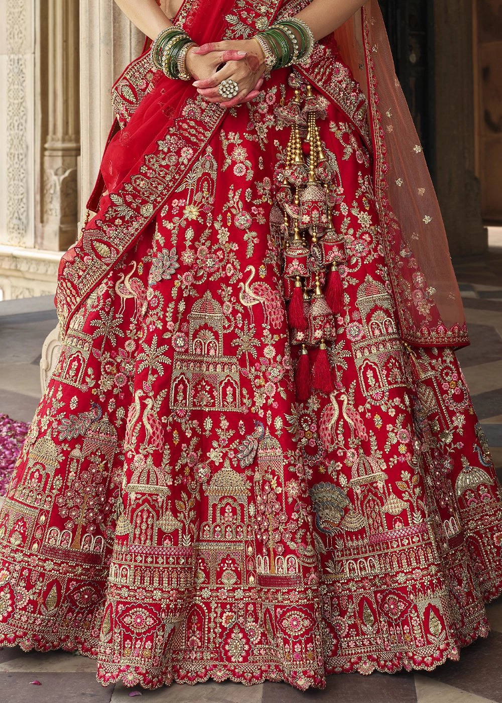 Red - Embroidery, Sequence, Thread Work Bridal Semi Stitched Lehenga House of Panchhi
