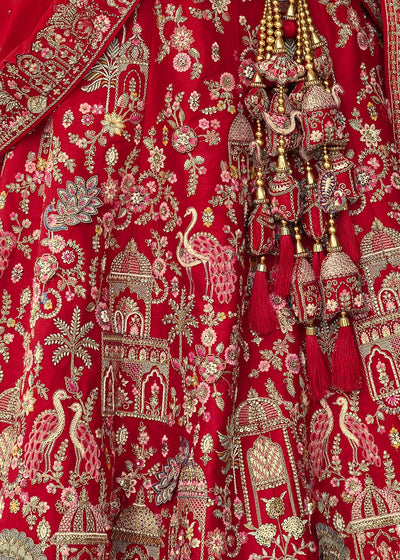 Red - Embroidery, Sequence, Thread Work Bridal Semi Stitched Lehenga House of Panchhi