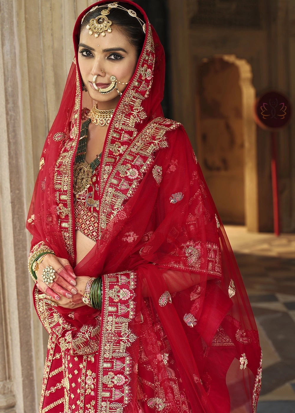 Red- Embroidery, Sequence, Thread Work Bridal Semi Stitched Lehenga House of Panchhi