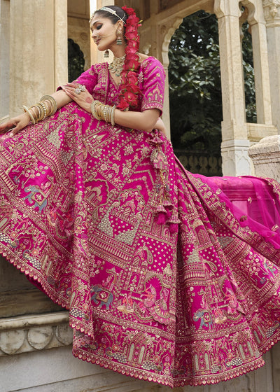 Red- Embroidery, Sequence, Thread Work Bridal Semi Stitched Lehenga House of Panchhi
