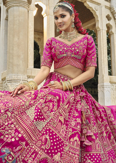 Red- Embroidery, Sequence, Thread Work Bridal Semi Stitched Lehenga House of Panchhi