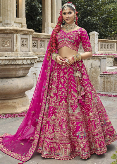 Red- Embroidery, Sequence, Thread Work Bridal Semi Stitched Lehenga House of Panchhi