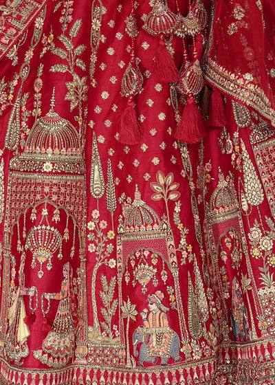 Red- Embroidery, Sequence, Thread Work Bridal Semi Stitched Lehenga House of Panchhi