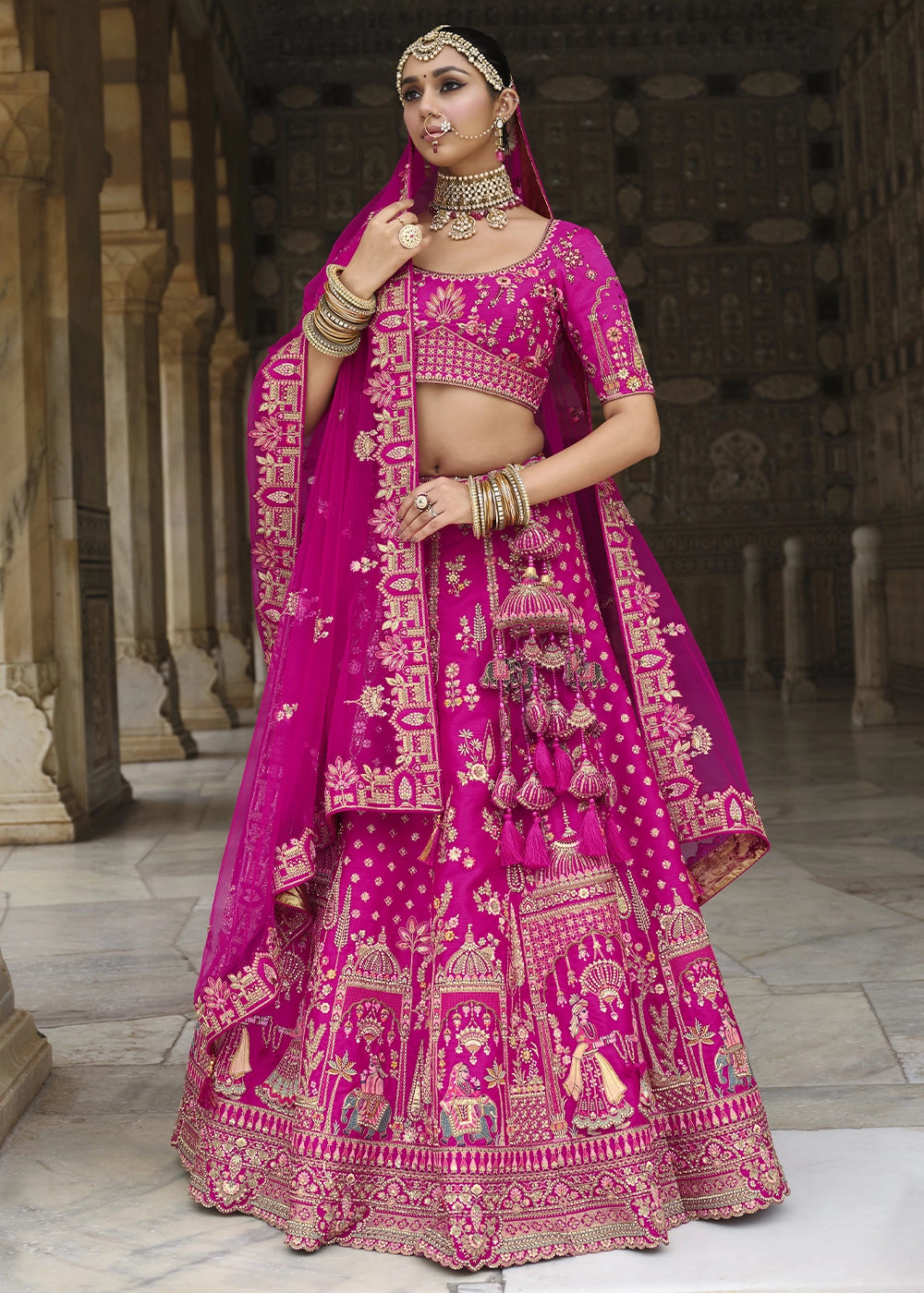 Pink- Embroidery, Sequence, Thread Work Bridal Semi Stitched Lehenga (Copy) House of Panchhi