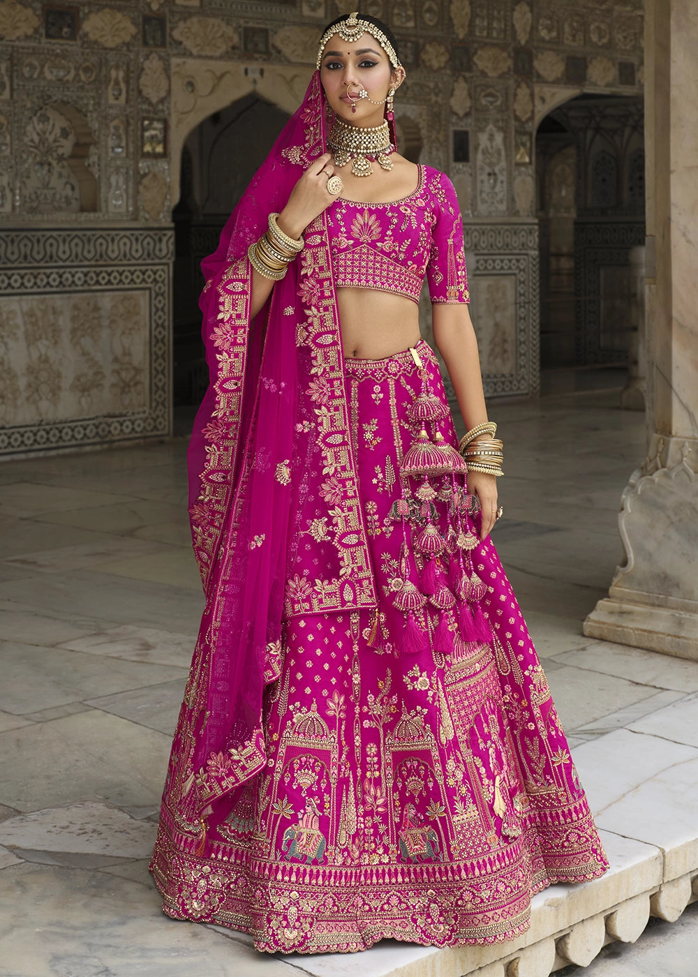 Pink- Embroidery, Sequence, Thread Work Bridal Semi Stitched Lehenga (Copy) House of Panchhi