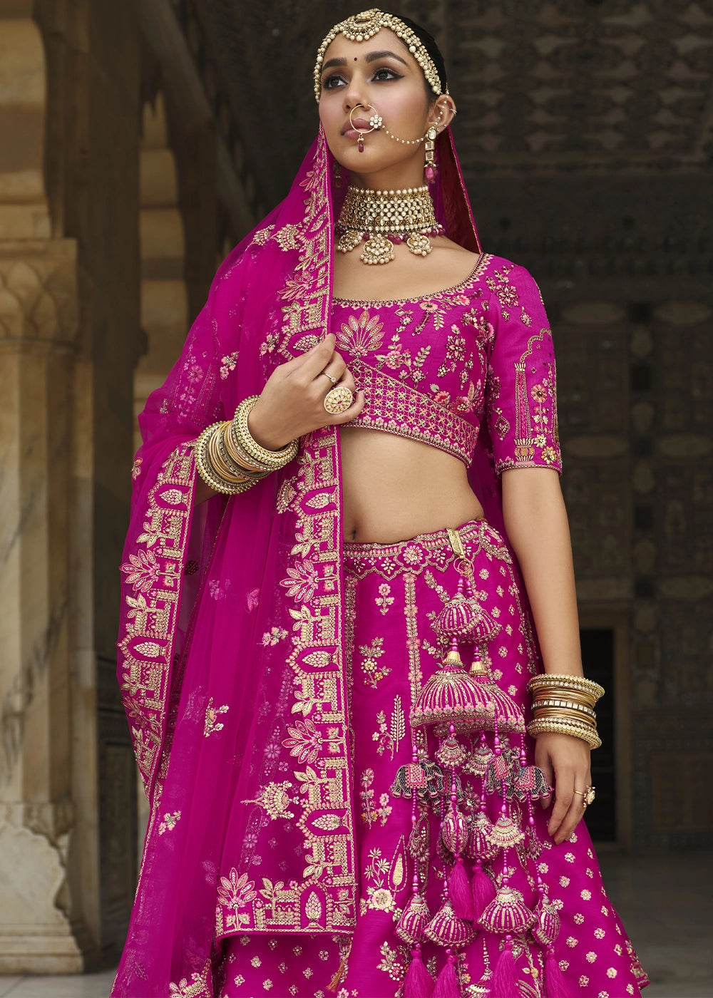 Pink- Embroidery, Sequence, Thread Work Bridal Semi Stitched Lehenga (Copy) House of Panchhi