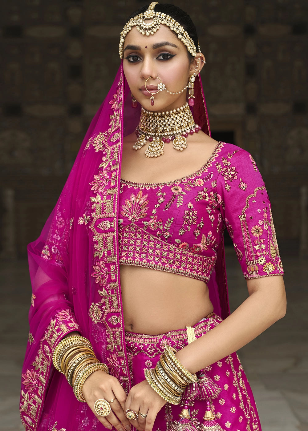 Pink- Embroidery, Sequence, Thread Work Bridal Semi Stitched Lehenga (Copy) House of Panchhi