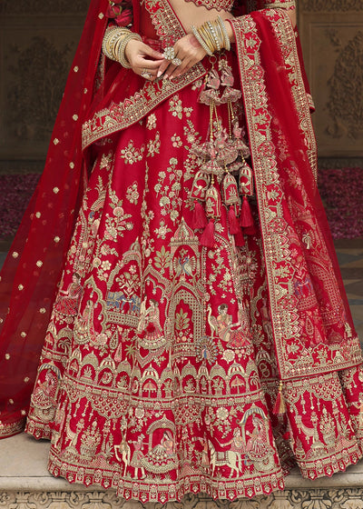 Red- Embroidery, Sequence, Thread Work Bridal Semi Stitched Lehenga House of Panchhi