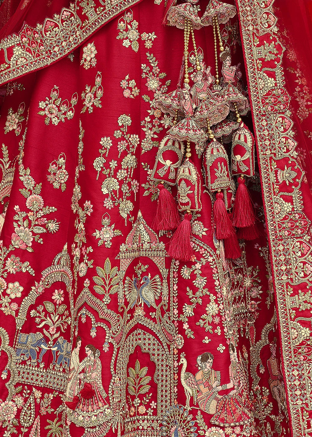 Red- Embroidery, Sequence, Thread Work Bridal Semi Stitched Lehenga House of Panchhi