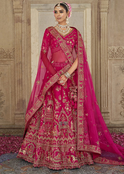 Red- Embroidery, Sequence, Thread Work Bridal Semi Stitched Lehenga House of Panchhi