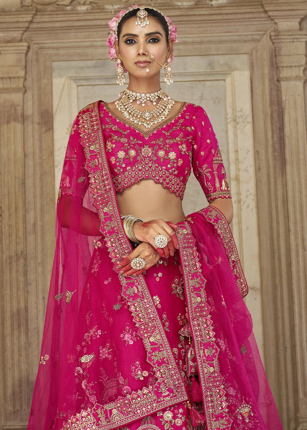 Red- Embroidery, Sequence, Thread Work Bridal Semi Stitched Lehenga House of Panchhi