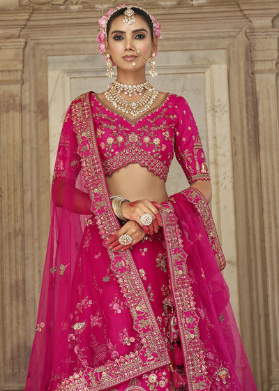 Red- Embroidery, Sequence, Thread Work Bridal Semi Stitched Lehenga House of Panchhi