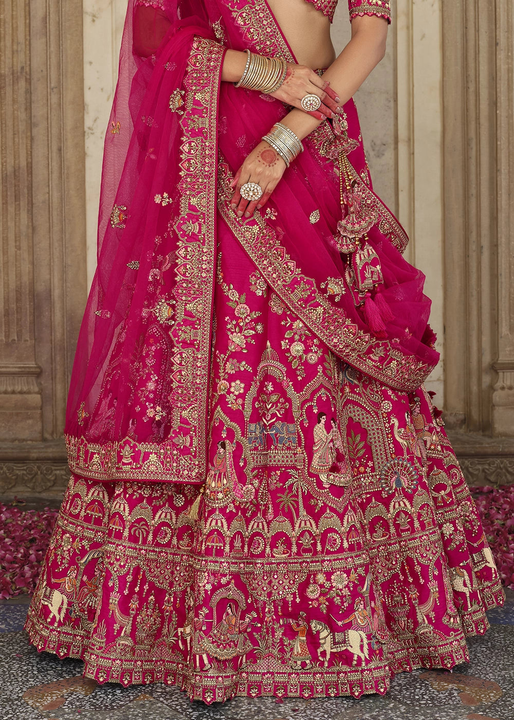 Red- Embroidery, Sequence, Thread Work Bridal Semi Stitched Lehenga House of Panchhi