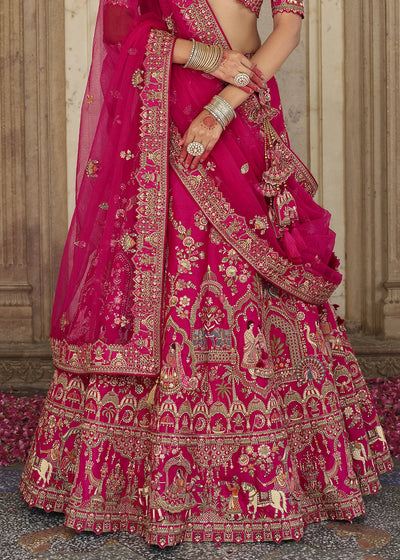 Red- Embroidery, Sequence, Thread Work Bridal Semi Stitched Lehenga House of Panchhi