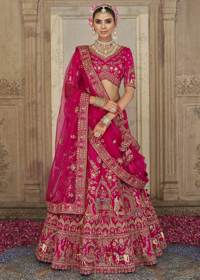 Red- Embroidery, Sequence, Thread Work Bridal Semi Stitched Lehenga House of Panchhi