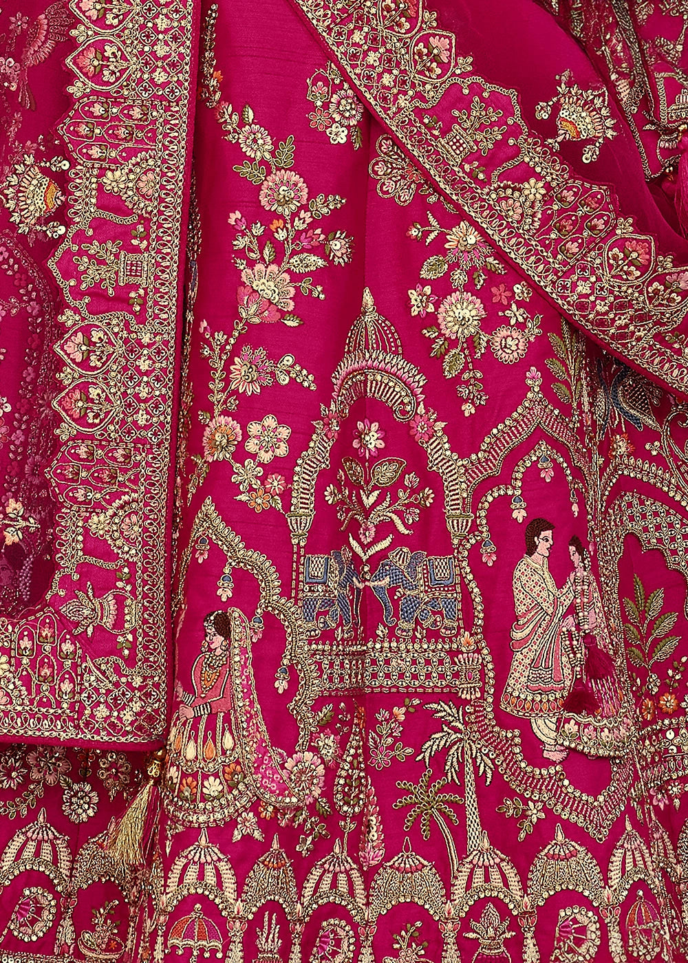 Red- Embroidery, Sequence, Thread Work Bridal Semi Stitched Lehenga House of Panchhi
