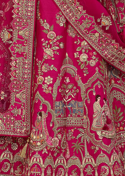 Red- Embroidery, Sequence, Thread Work Bridal Semi Stitched Lehenga House of Panchhi