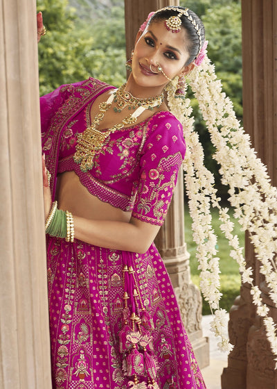 Pink- Embroidery, Sequence, Thread Work Bridal Semi Stitched Lehenga House of Panchhi