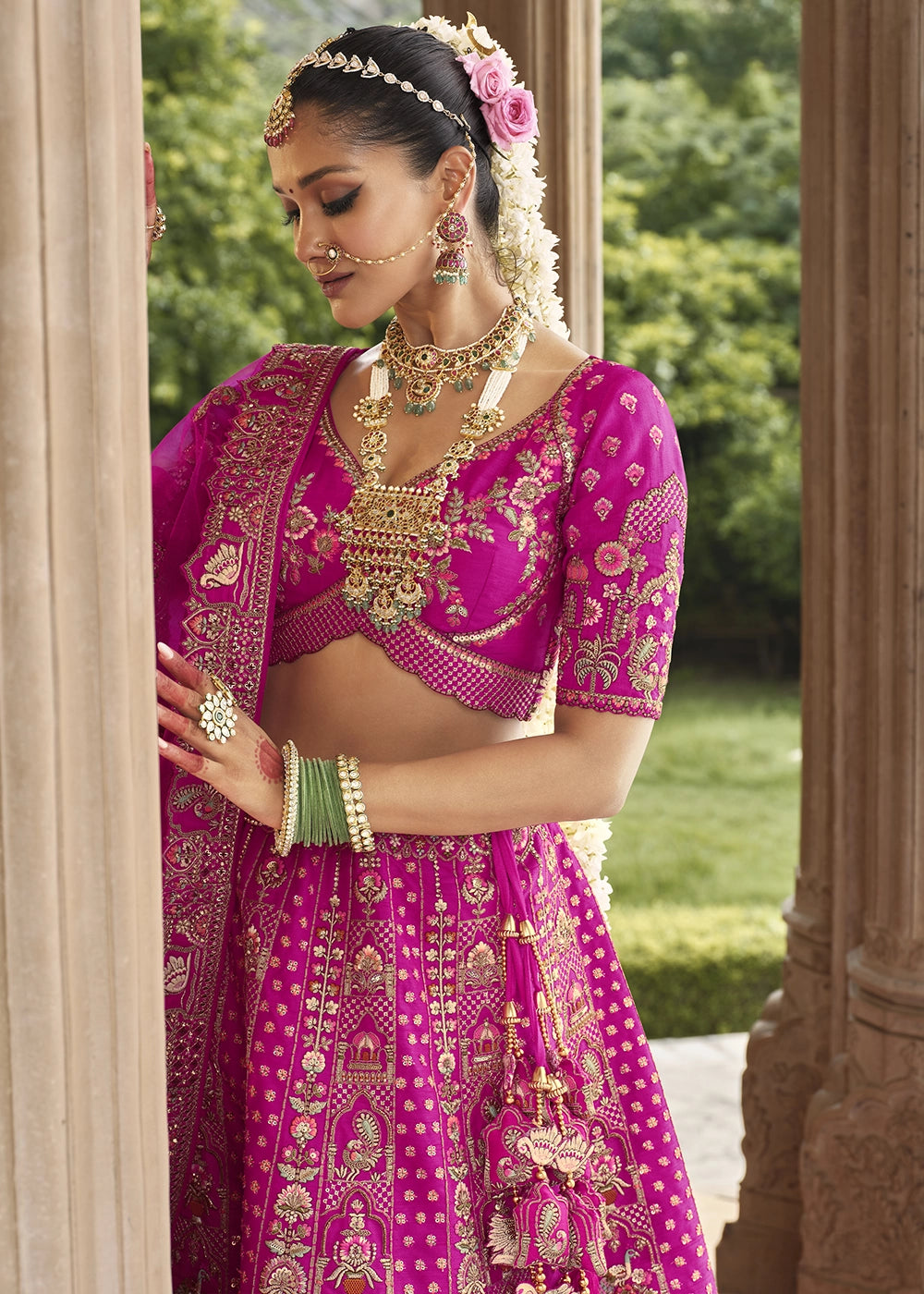 Pink- Embroidery, Sequence, Thread Work Bridal Semi Stitched Lehenga House of Panchhi