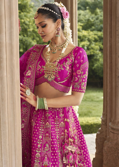 Pink- Embroidery, Sequence, Thread Work Bridal Semi Stitched Lehenga House of Panchhi