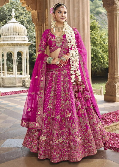 Pink- Embroidery, Sequence, Thread Work Bridal Semi Stitched Lehenga House of Panchhi