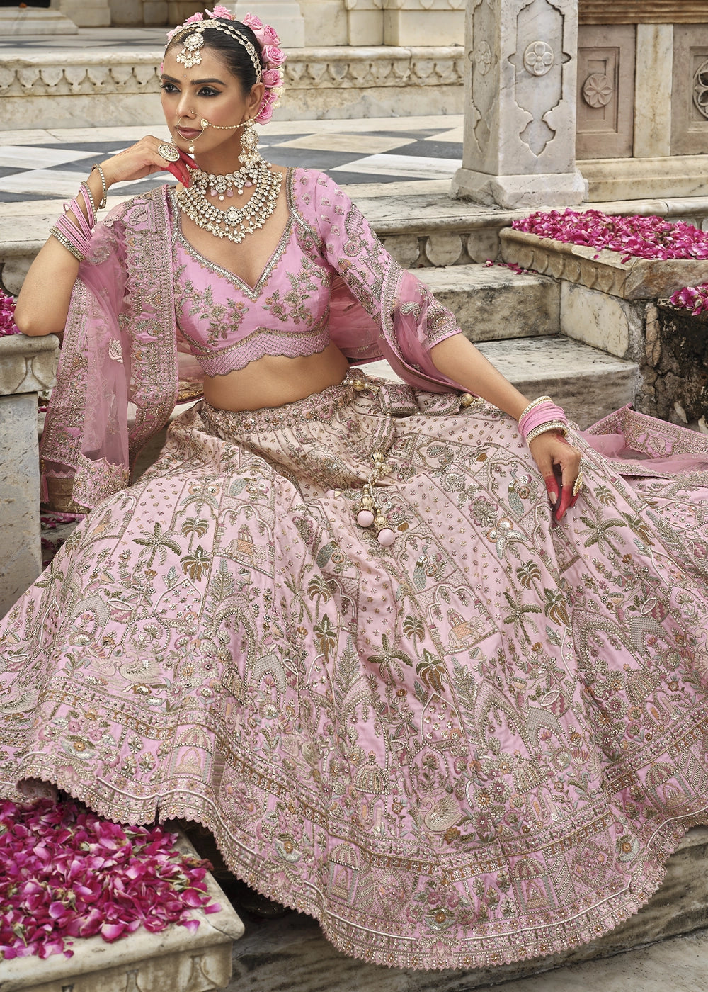Red- Embroidery, Sequence, Thread Work Bridal Semi Stitched Lehenga (Copy) House of Panchhi