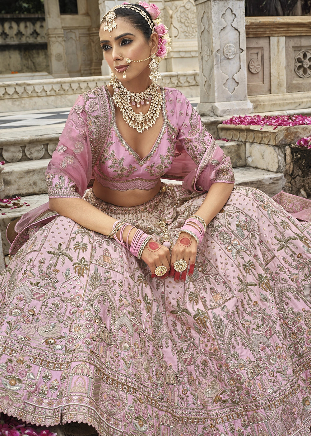 Red- Embroidery, Sequence, Thread Work Bridal Semi Stitched Lehenga (Copy) House of Panchhi