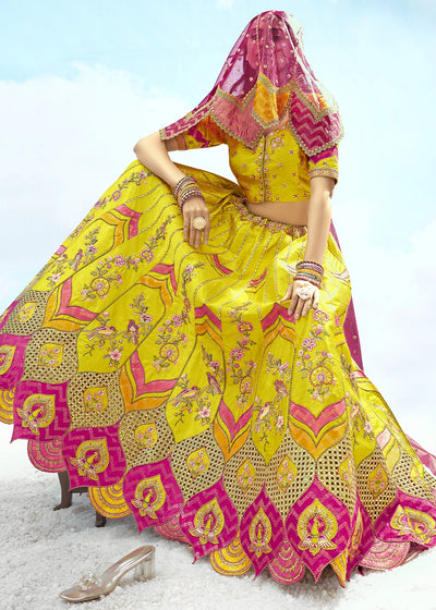 Patch & Cut Work Silk Embroidered Semi Stitched Lehenga Choli & Dupatta